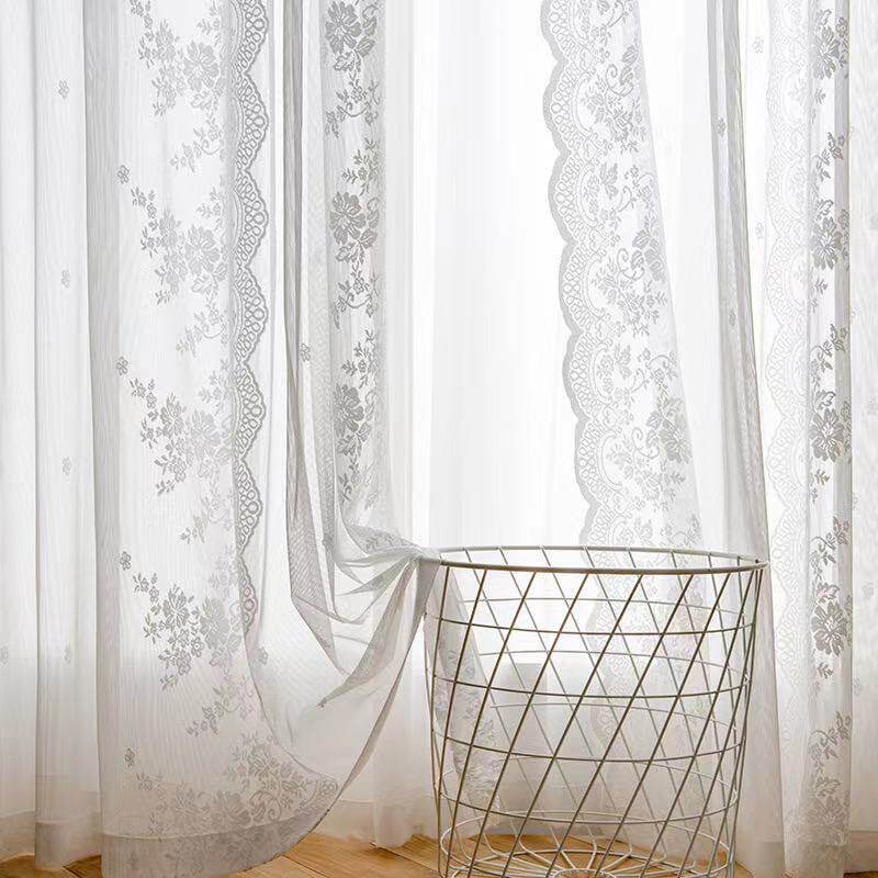 Light-Transmitting Lace White Sheer Curtains for Living Room Bay Windows, Trendy Ins-Style Transparent Vintage Jacquard Sheer Curtains Light-Transmitting Lace White Sheer Curtains for Living Room Bay Windows, Trendy Ins-Style Transparent Vintage Jacquard Sheer Curtains