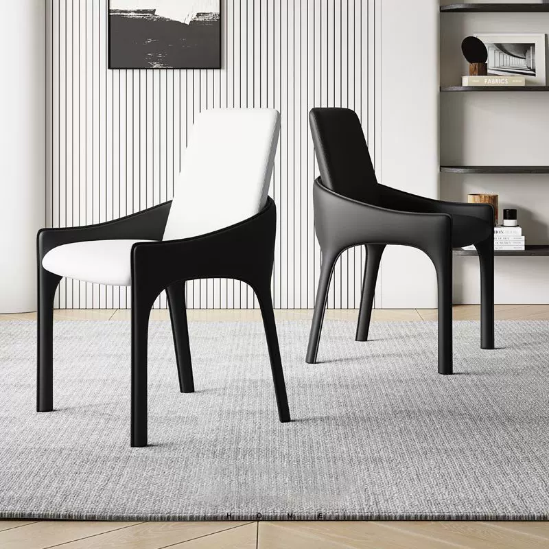 意式极简家用餐椅黑色椅靠背椅子轻奢设计师马鞍皮餐桌椅