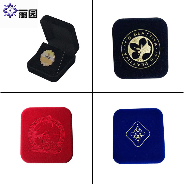 现货红蓝黑色徽章盒印logo胸针勋章纪念章包装盒厂家批发植绒布盒