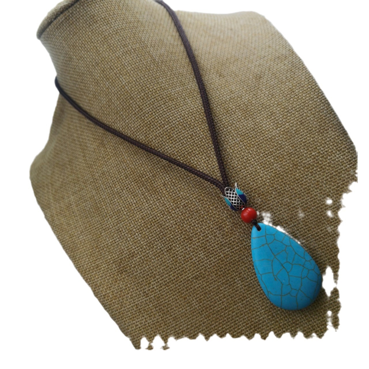 Retro turquoise ethnic pendant for elderly drop-shaped