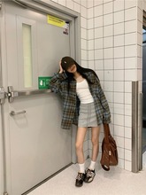 美式复古POLO领格子长袖衬衫女春季2025新款慵懒街头外套宽松上衣