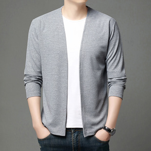 Spring and Autumn New Casual Cardigan Men's Solid Color Jacket Young and Middle-aged Fashionable Breathable Air-conditioning Shirt for Outer Wear