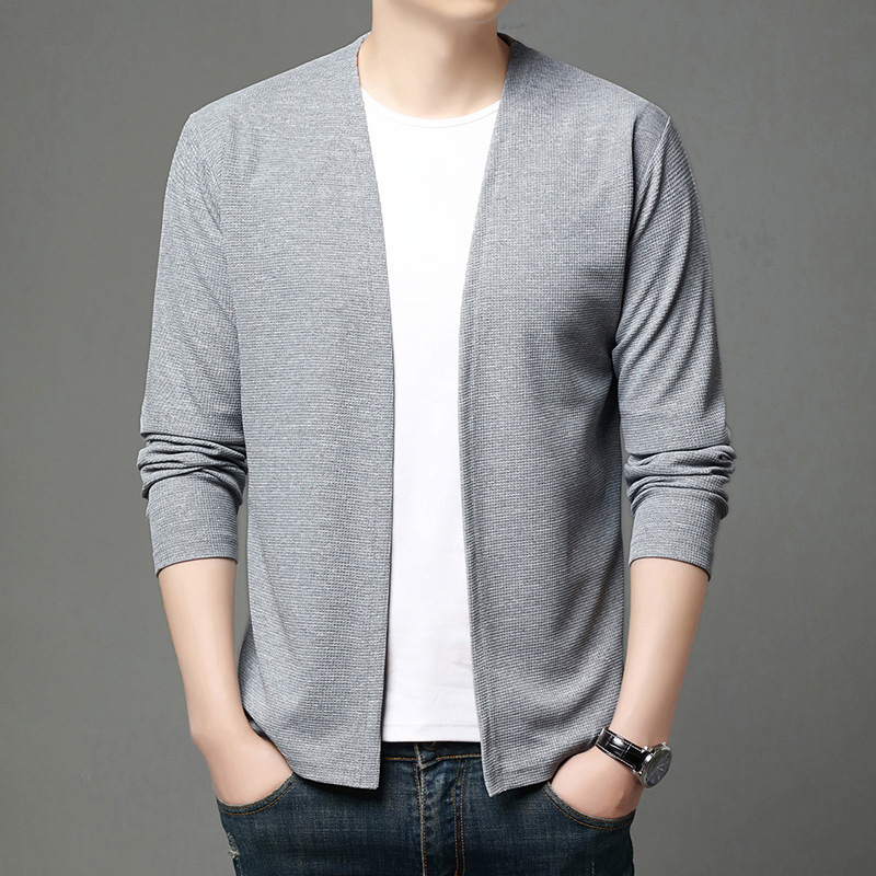 Spring and Autumn New Casual Cardigan Men's Solid Color Jacket Young and Middle-aged Fashionable Breathable Air-conditioning Shirt for Outer Wear Spring and Autumn New Casual Cardigan Men's Solid Color Jacket Young and Middle-aged Fashionable Breathable Air-conditioning Shirt for Outer Wear