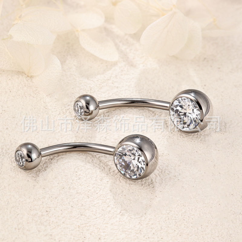 F136 Titanium Alloy 5A Zircon Internal Thread Navel Ring Belly Button Piercing Jewelry Simple Geometric Ball Style Titanium Body Jewelry for Men and Women detail image 3