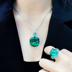 豪華なドリルサファイアセットチェーンファッション祖母緑イヤリング花嫁ウェディングジュエリーフェンダー指輪彩宝セット