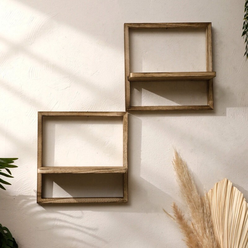 Solid Wood Floating Shelf Wooden Picture Frame Storage Rack Living Room Square Storage Rack Wall-Mounted Universal Storage Rack