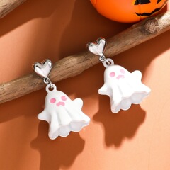 ハロウィン向けキュートで個性的な立体的な白黒ゴースト合金ペンダントイヤリング、女性用イヤリング卸売