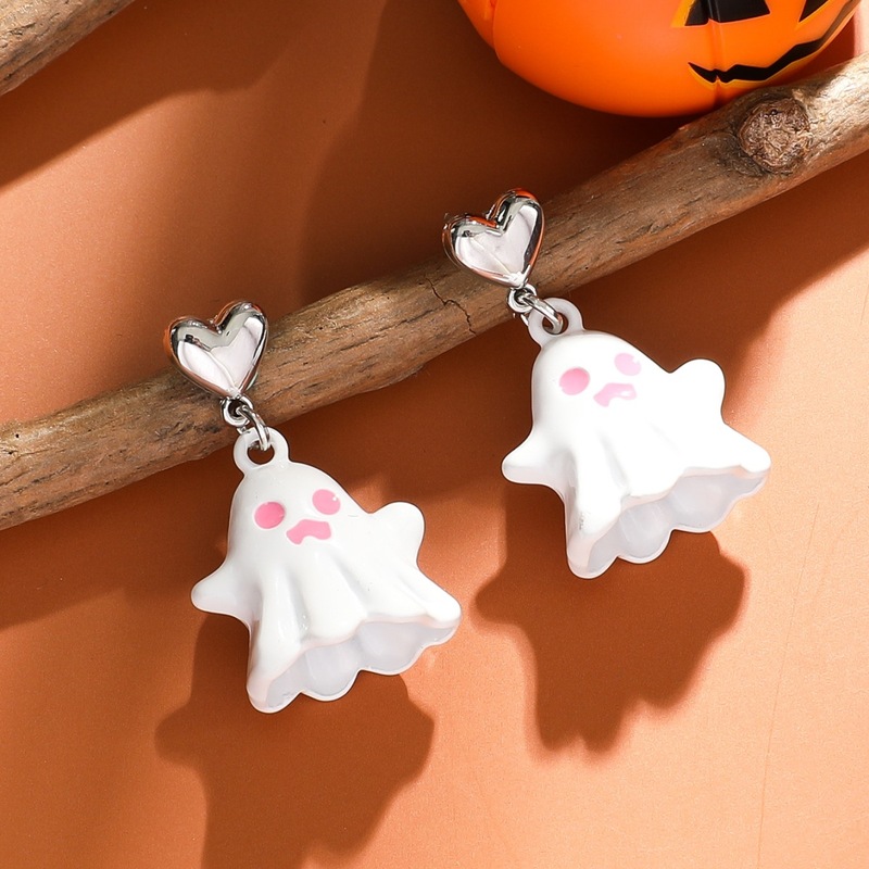 ハロウィン向けキュートで個性的な立体的な白黒ゴースト合金ペンダントイヤリング、女性用イヤリング卸売|undefined