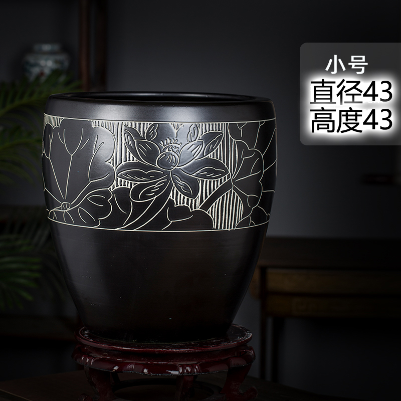 트럼펫 손으로 조각한 검은 연꽃 직경 43 높이 43