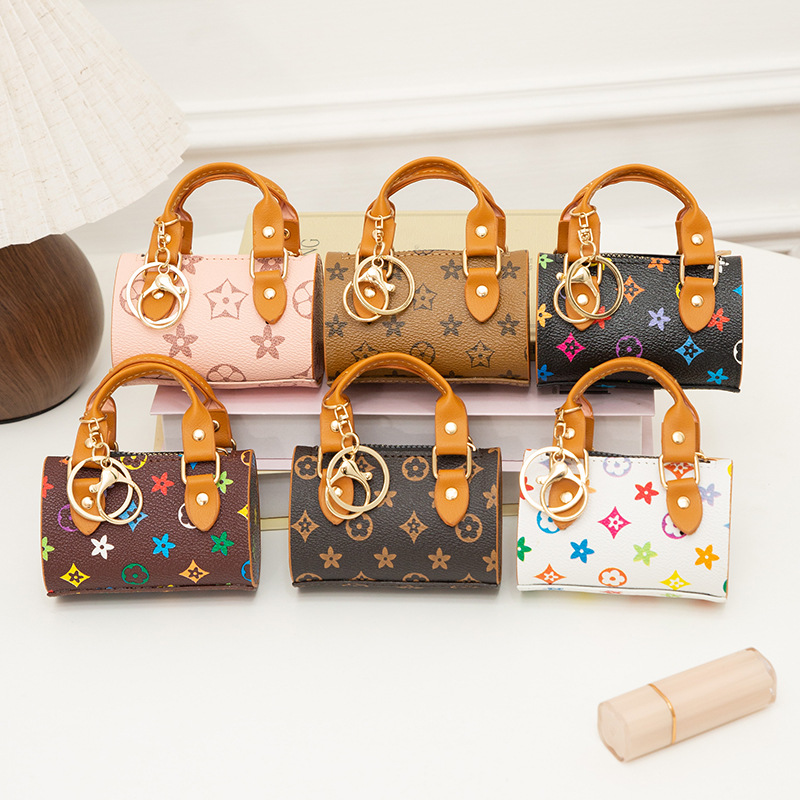 Cross-border hot-selling cute mini personalized earphone bag with monogram pattern, baguette bag, keychain pendant, bag accessories