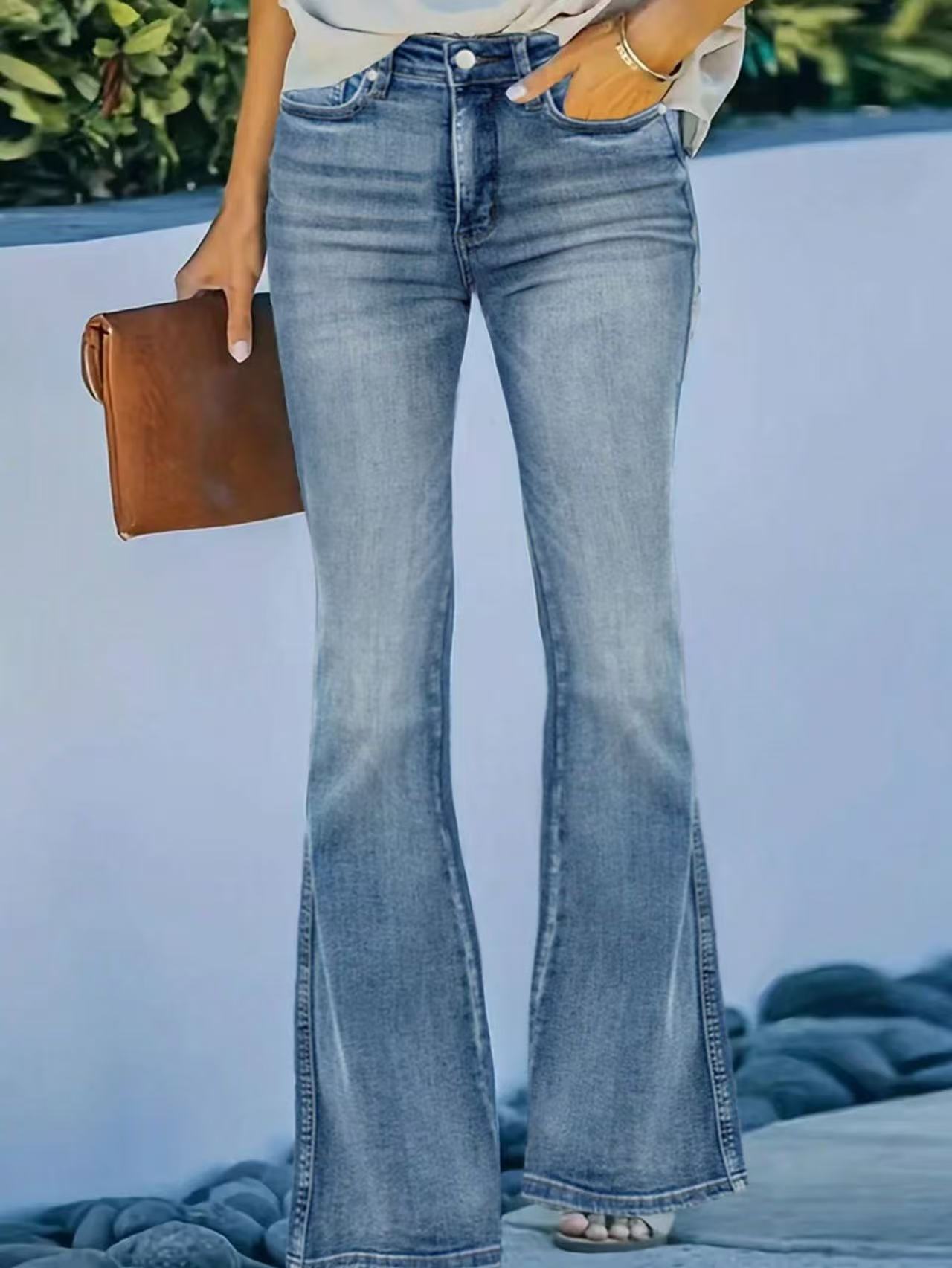 2025 Spring And Autumn Explosion Elastic Women's Denim Trousers Slim And Thin, Many Buttons Slightly Pulled_voghion.com