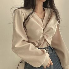 法式气质领衬衫女装设计感褶皱宽松衬衣2024秋冬季新款长袖上衣
