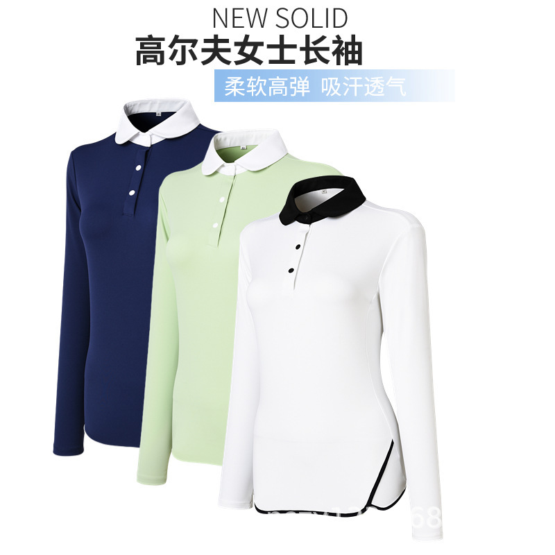 Golf Clothing Women's Spring and Autumn Long-Sleeved Polo Slim-Fit Golf Clothing Breathable T-Shirt Quick-Drying