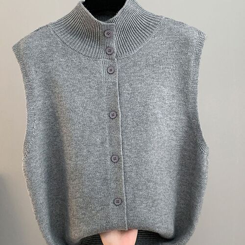 Double-sided vest sweater for women's autumn and winter new pure color semi-high collar twist knitted cardigan vest French loose top