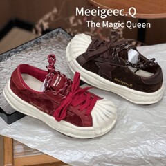 发泡底头层牛皮小白鞋女2025秋季新款厚底增高贝壳头板鞋休闲女鞋