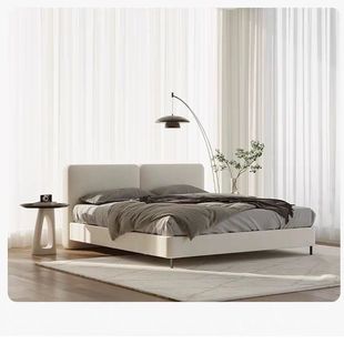 Modern Simple Cotton and Linen Master Bedroom Small Apartment Double Bed Wedding Bed New Style Fabric Bed Low Head Bed