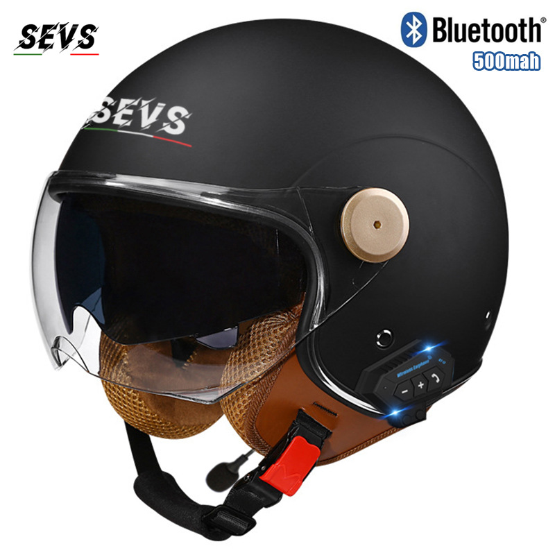 Мотоциклетный полушлем ретро с Bluetooth SEVS матовый черный