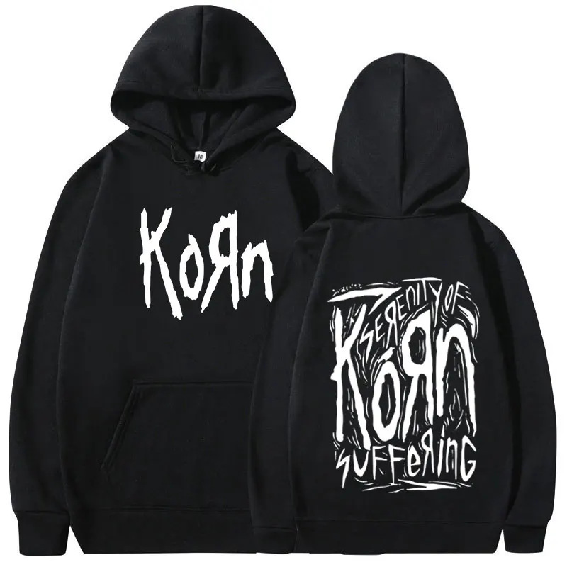 90s Korn metal rock band hoodie for men, vintage gothic style, loose-fitting hooded sweatshirt, fashionable casual wear