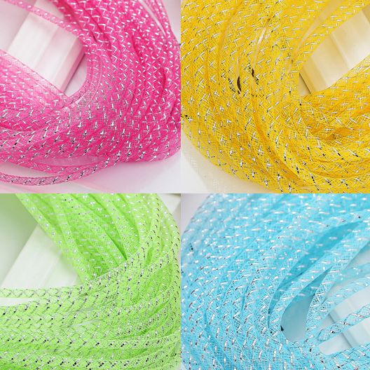 Colorful Mesh Tube 0.4 Elastic Round Tube Handmade Bow Christmas Tree Ribbon Accessories Hair Accessories Braided Rope