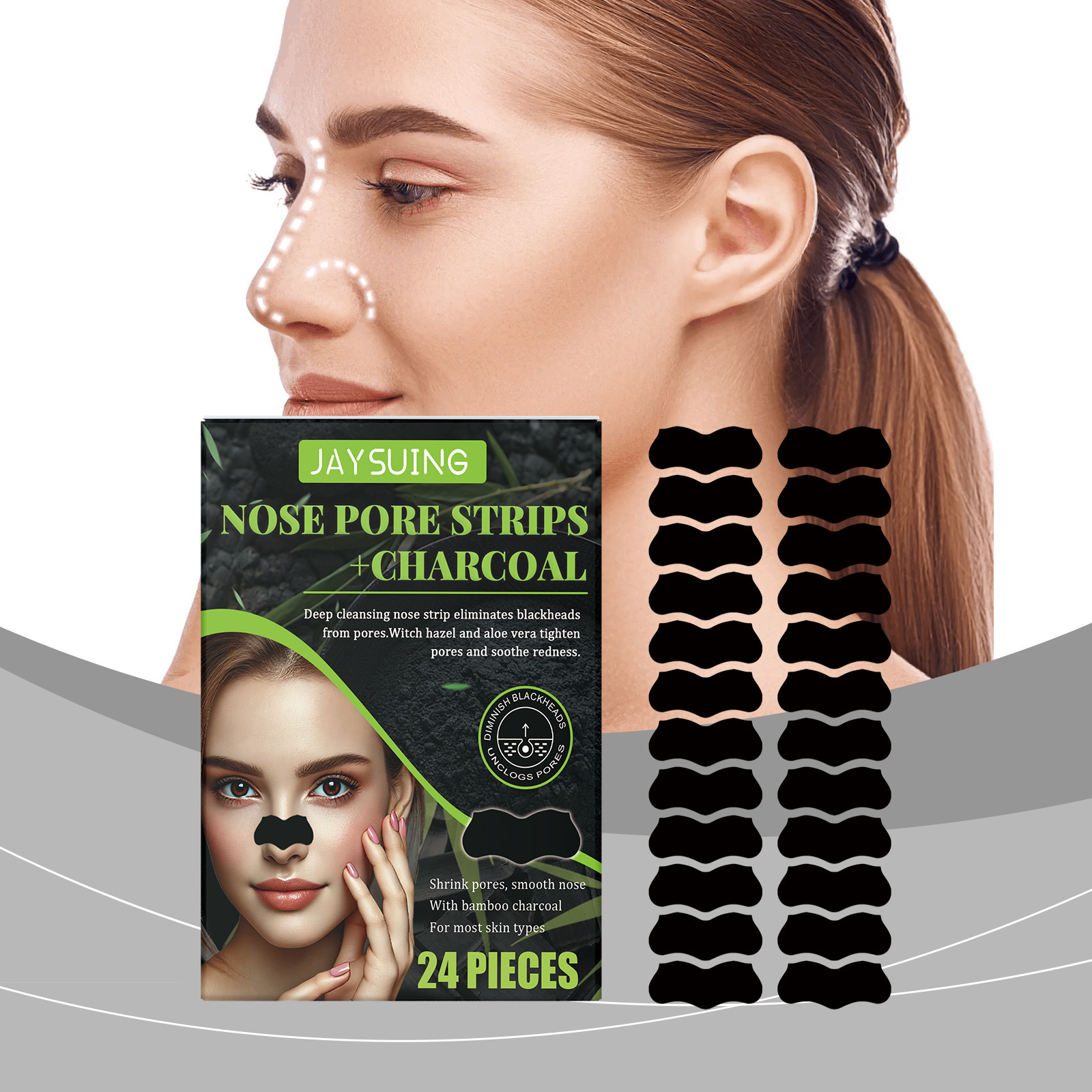 Jaysuing Pore Cleansing Patch Gentle Cleansing of Facial Blackheads and Acne, Fine Pore Tightening Nose Patch