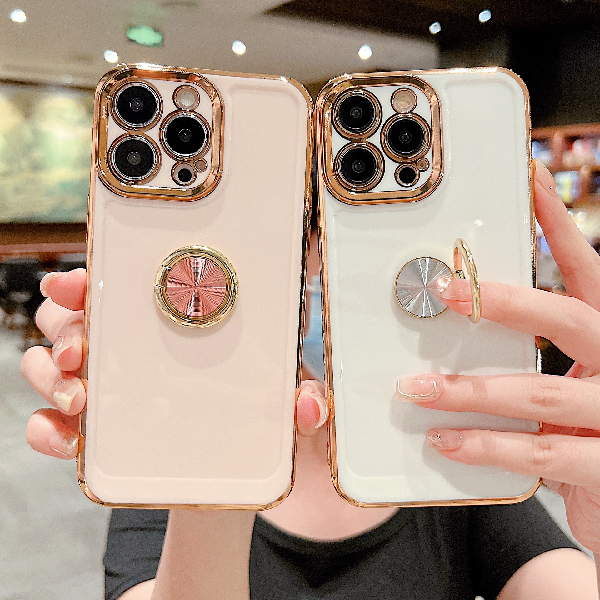 Anti drop electroplated heart A53 suitable for iPhone 13, Apple 14Pro Max, Samsung S22U ring buckle phone case_voghion.com