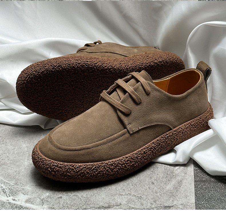 Spring new leather suede cowhide low-top lace-up outdoor wear-resistant retro casual shoes_vogvips.com