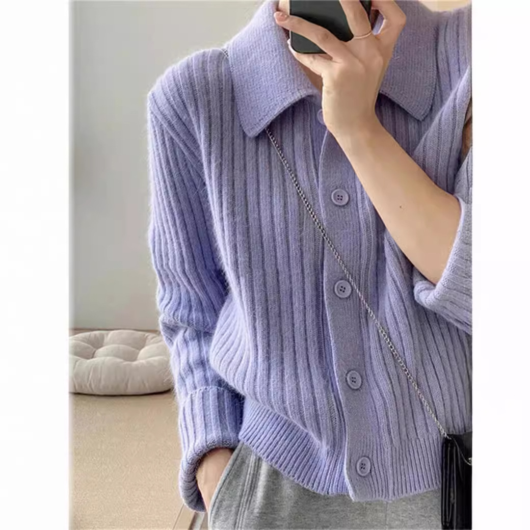 Autumn knitted short fitted solid color long-sleeve