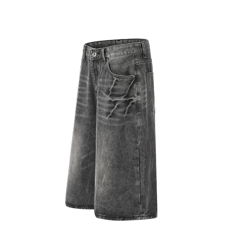 High-Waisted Denim Shorts For Women & Men - Vintage Washed Clean Fit Straight Leg Wide Leg Cropped Pant_viptrois.com