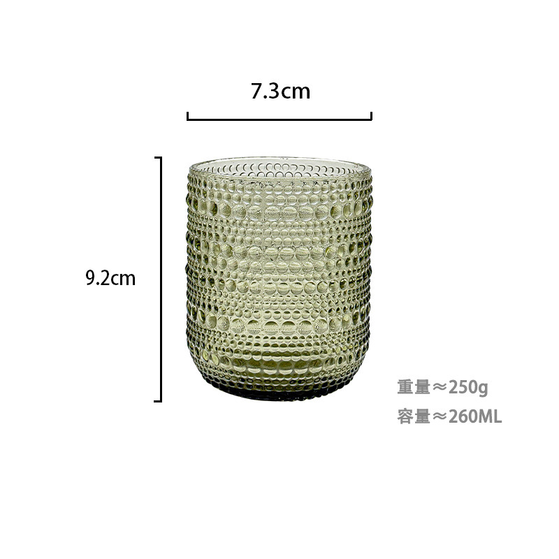 Fábrica al por mayor tazas de agua europeas tazas de vidrio de colores tazas de enjuague bucal de hotel tazas de jugo en relieve tazas de leche domésticas gruesas