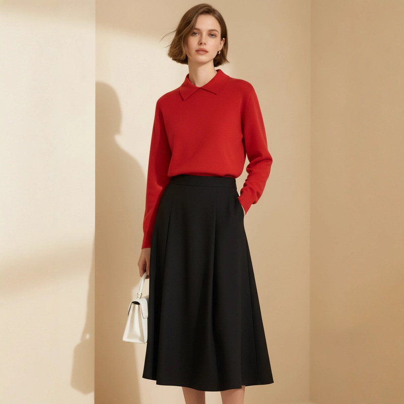 [Machine Washable] Sweater Women's New Autumn and Winter Chao Fine Wool Knitwear Lapel Merino Wool Bottoming Shirt