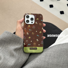 WOOWOOWOO小衆秋冬レトロ茶色花二重錫紙紋適用リンゴ16携帯ケースiphon