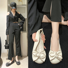 2025夏季新款PU材质浅口平底女鞋软底透气圆头单鞋宽胖脚休闲豆豆