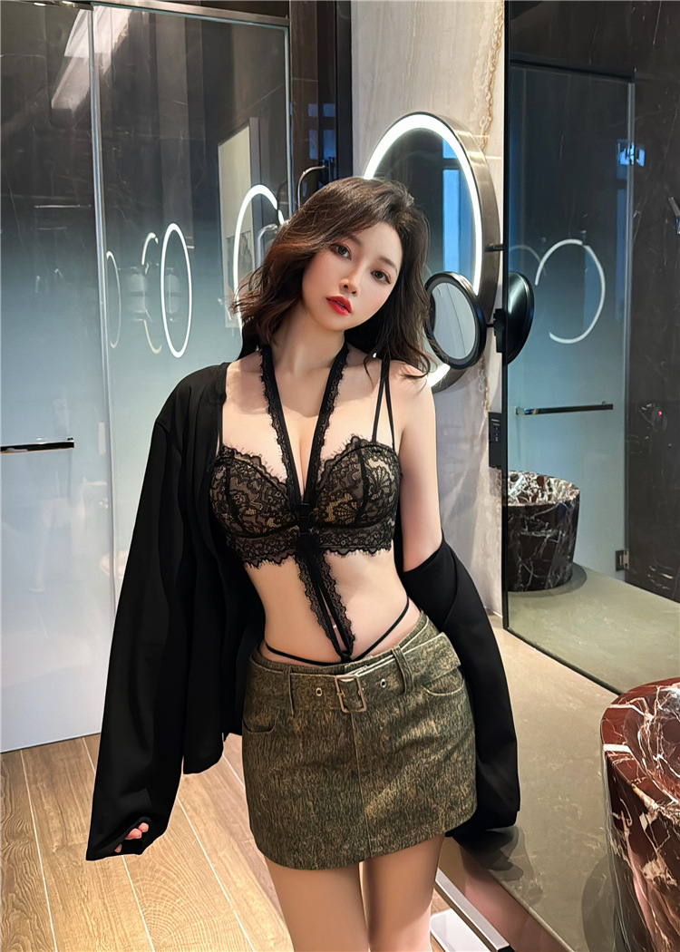 Damen Spitzen Bh Und Slip Set Mit Neckholder Und Verschluss_voghion.com