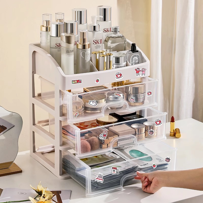 Caja de almacenamiento de cosméticos tipo cajón gran acabado de escritorio de cuidado de la piel dormitorio acabado de almacenamiento estante caja de joyas