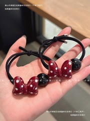 女性が髪を結ぶためのヘアロープとゴムバンド、高弾性アンコラレッドリボン水玉模様の結び目のあるゴム製ヘアロープ、可愛くて耐久性のあるヘアゴム