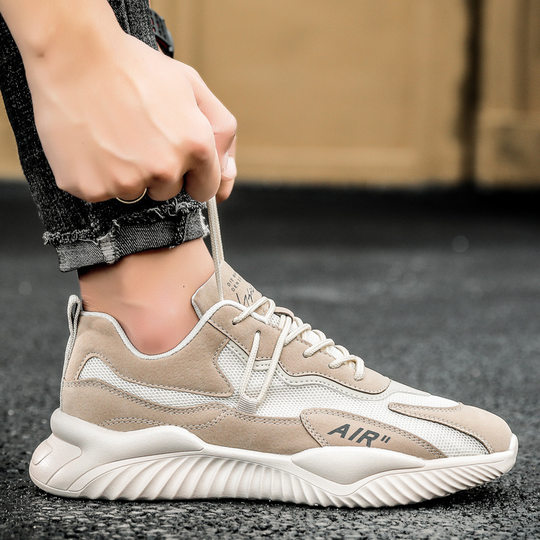 2023 Breathable Korean Forrest Gump Shoes Trendy Mesh Sports Men's Shoes All-match Casual Autumn Running Dad Trendy Shoes White