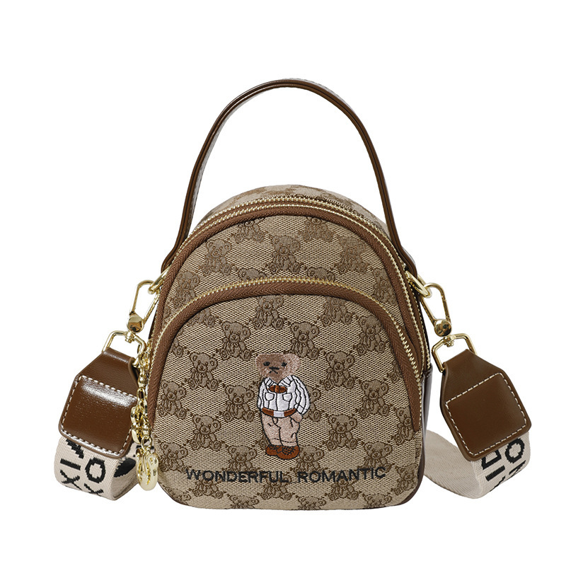 2026 New Style Bear Embroidery Women's Bag, Fashionable and Versatile Shoulder Crossbody Bag, Handbag, Cute Cartoon Bag