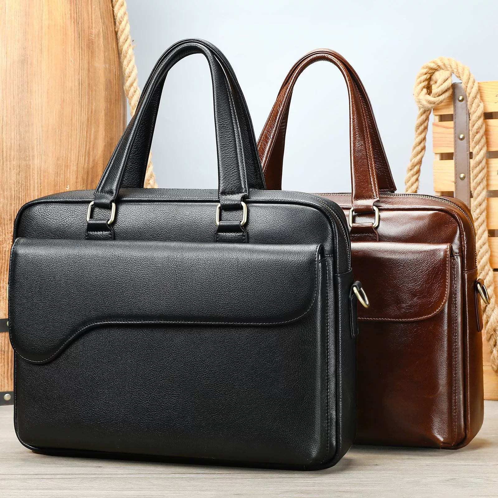 Leather handheld bag, laptop, genuine leather, high-end, business version