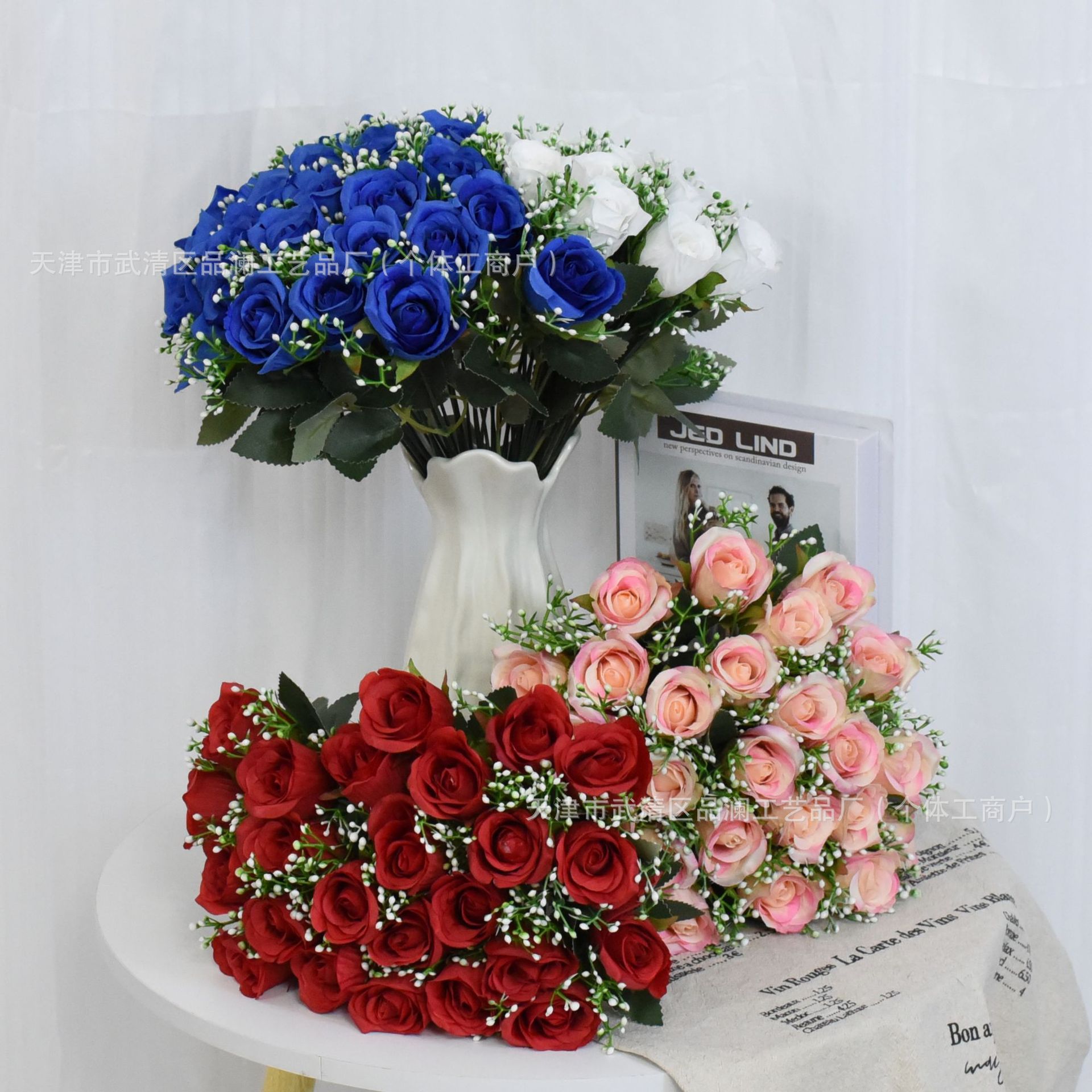 New 24-Head Ice Heart Hand-Held Rose Artificial Flower Export Cross-Border Wedding Valentine's Day Hand-Held Flower Props Artificial Flower