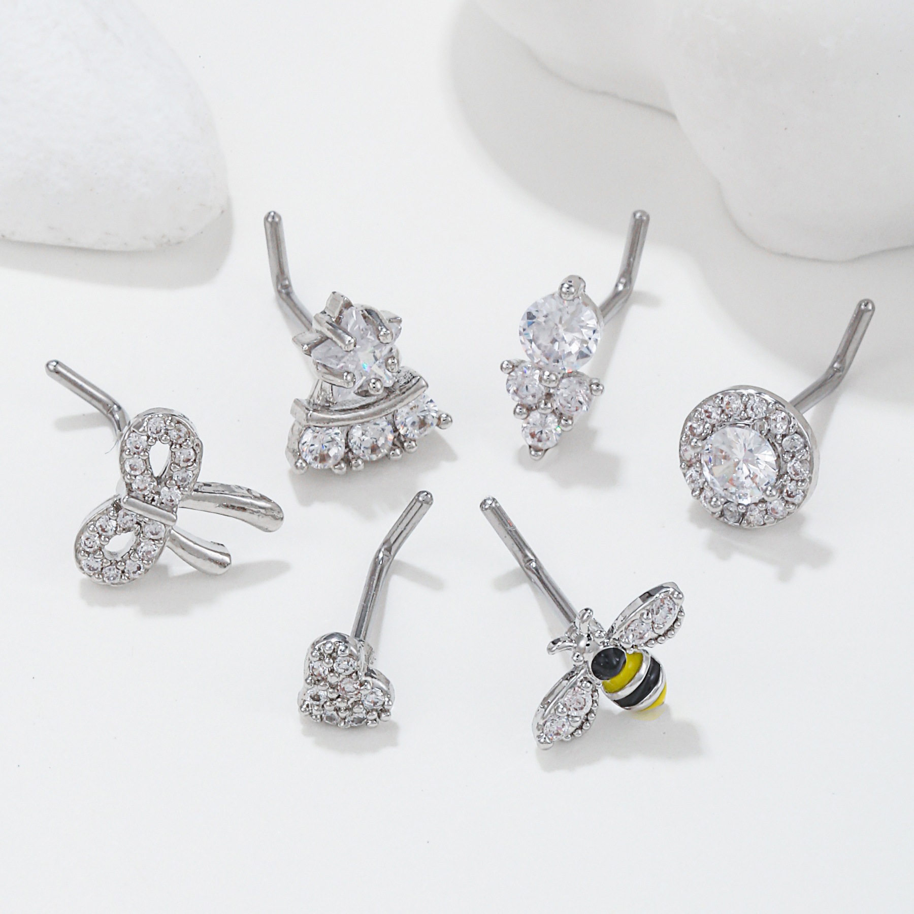 Fashion Bow Knot Copper Plating Zircon Nose studs 1 Piece