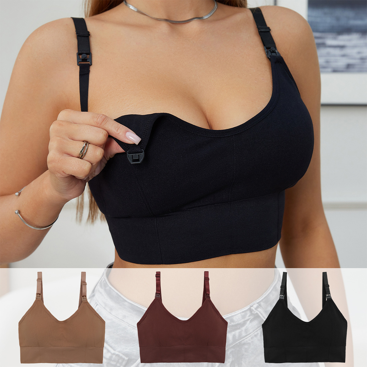 도매 수출 임산부 수유 브라 나일론 와이어 프리 오픈 버튼 수유 푸시 업 처짐 방지 브라 산후 건강