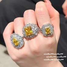 法拉赫皇冠大宝石戒指 织纹雕金 镀18K金 暮光黄水滴锆石戒指项链