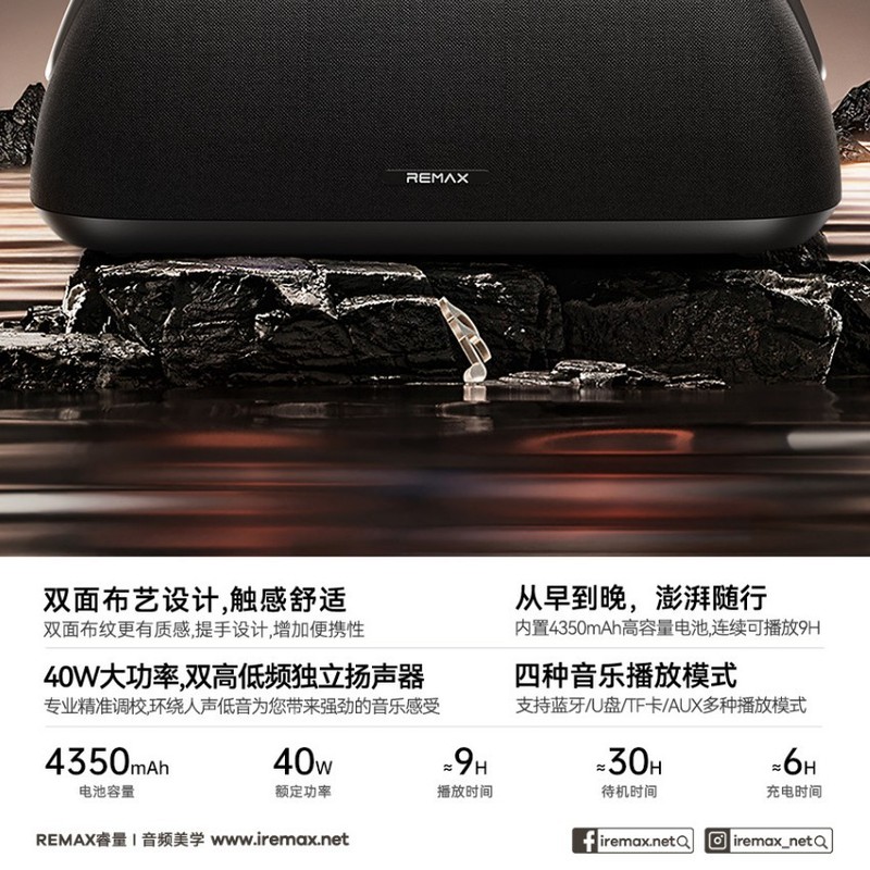REMAX 40W ワイヤレス/Bluetooth対応/Uディスク/TFカード/スピーカー RB-M28 サブウーファー|undefined