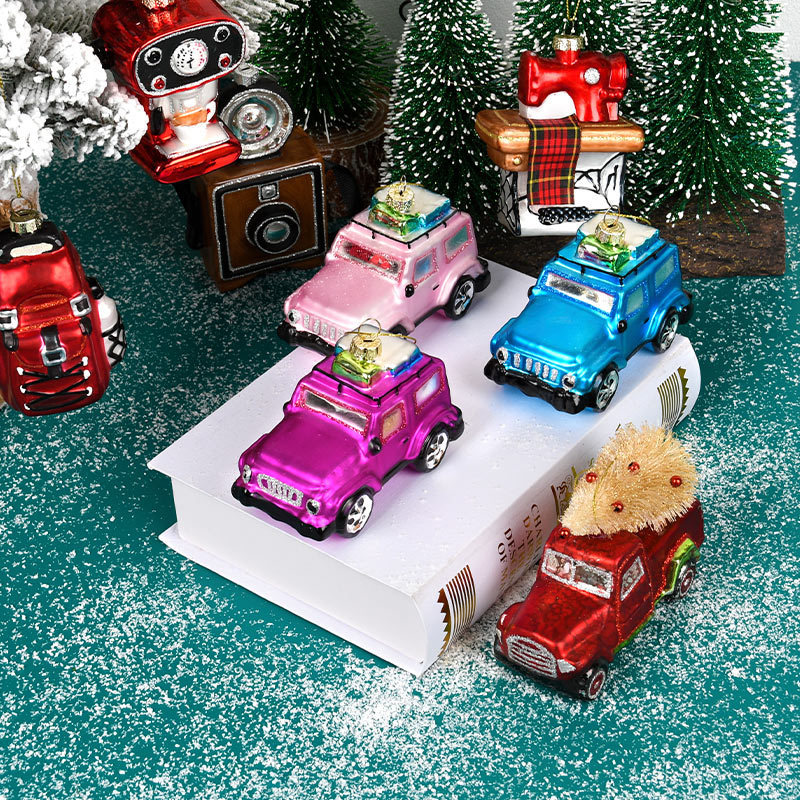 Christmas decorations creative fake car school bag camera small pendant glass painted Christmas tree decoration pendant