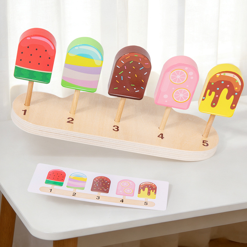 Juguetes de madera para niños Lollipop helado barra de helado pensamiento lógico padres e hijos jugar regalos interactivos