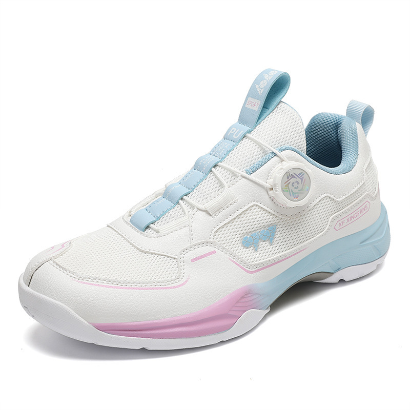Professional Badminton Shoes, Sports Shoes, Running Tendon Soles, Non-Slip, Wear-Resistant, Rotating Buttons, No-Tie, Lace-Free Tennis Shoes