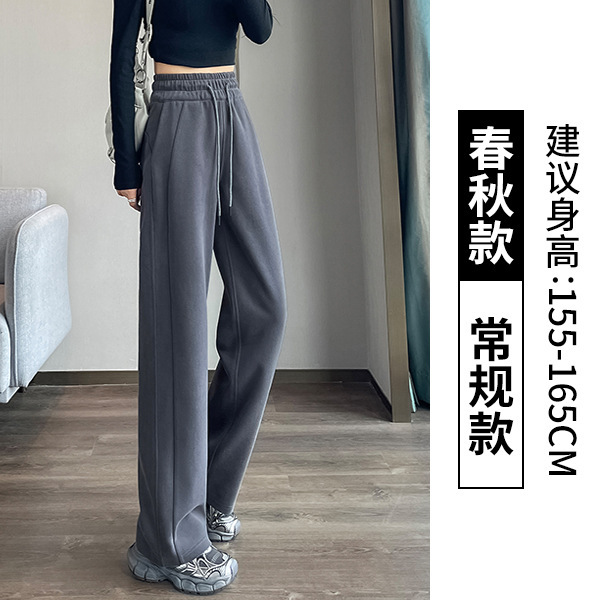 灰色lulu同款运动裤女春秋冬2025新款宽松直筒小个子窄版阔腿卫裤|undefined