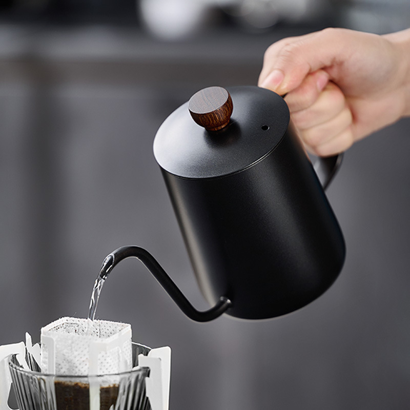 Venta al por mayor de acero inoxidable 304 cafetera de descarga manual boca delgada boca larga hogar goteo control de fugas equipo de hervidor de agua de inyección de flujo juego