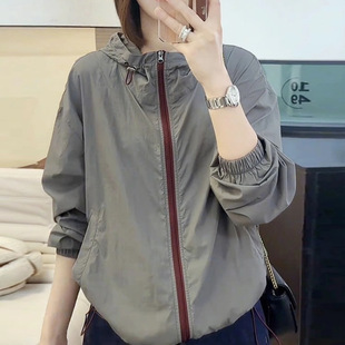 European Sun Protection Clothing for Women 2025 Summer New Style Breathable Contrasting Zipper Loose Hooded Casual Thin Style Jacket