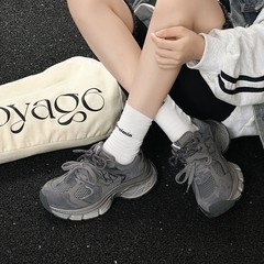 休闲真皮高颜值时髦老爹鞋女2025春秋新品复古厚底双系带运动鞋潮